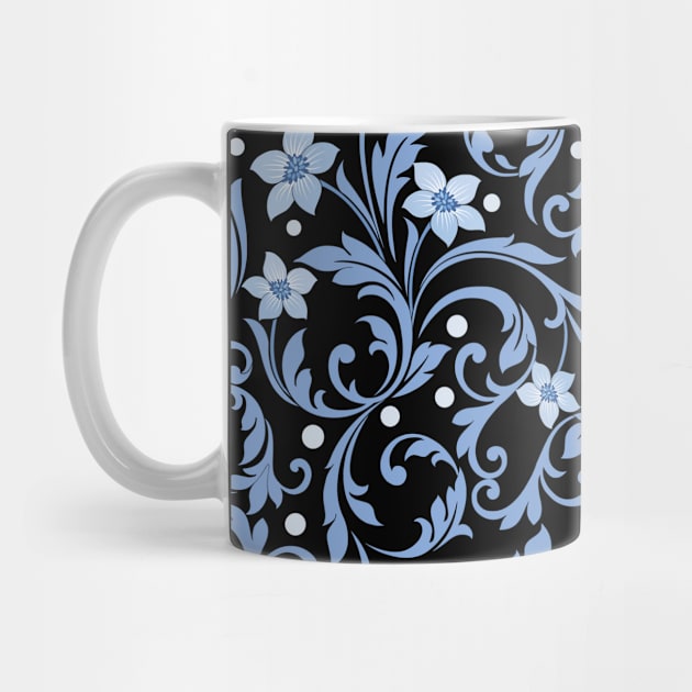 Abstract blue flowers ornament by peace and love